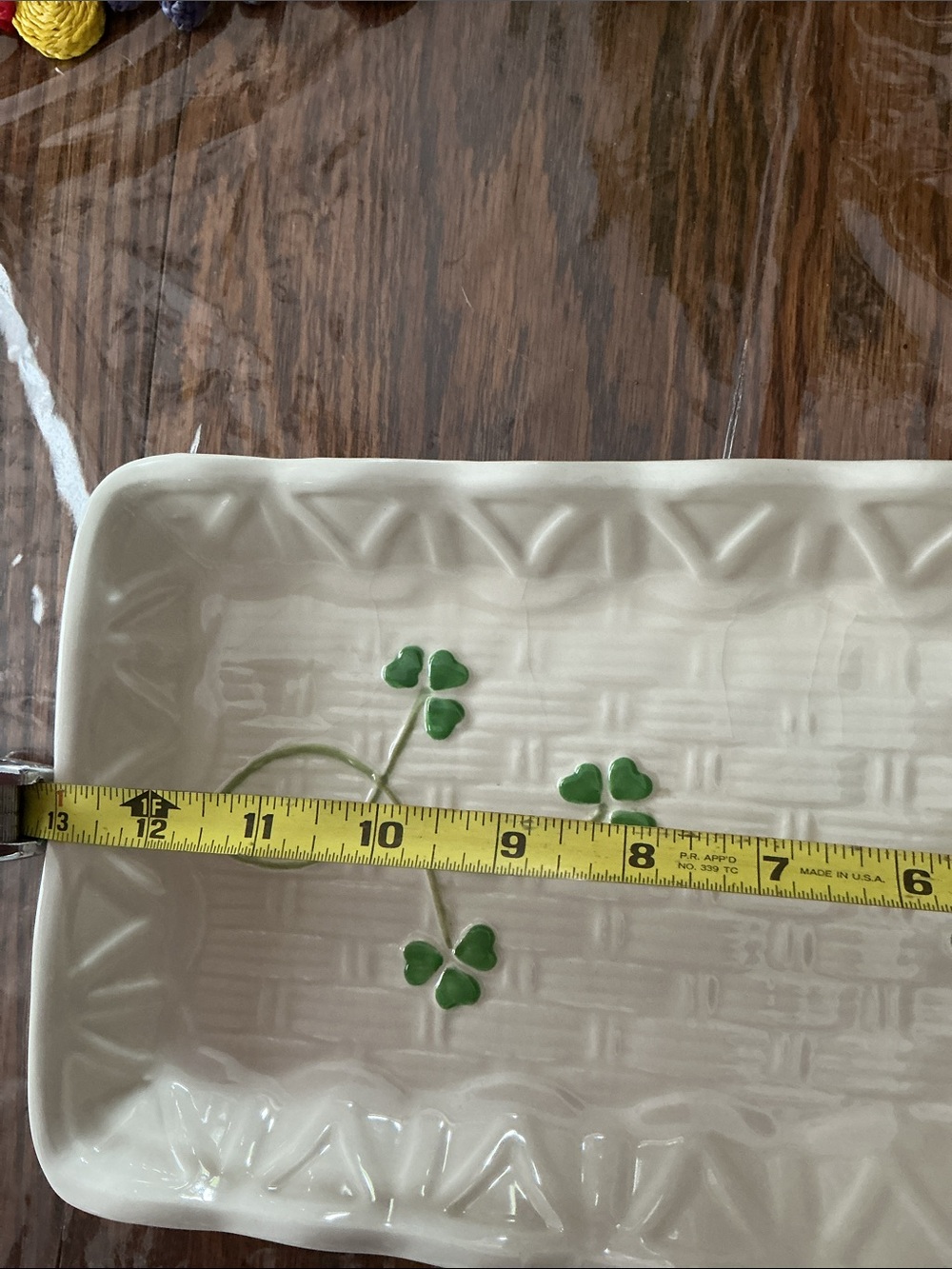 White Ceramic Serving Tray with Green Shamrock Motif - Picture 2 of 3